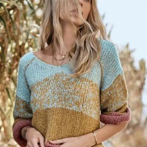 JOHNNY WAS Women's LARGE V-neck SWEATER Pullover DESERT SUNSET New NWT